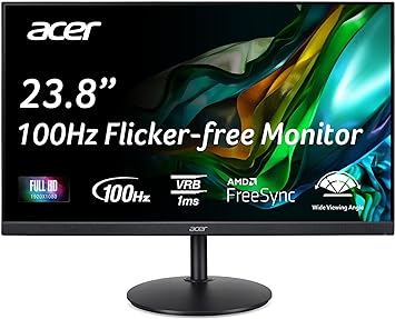 Acer CB242Y Ebir 23.8" FHD 1920 x 1080 Zero Frame Home Office Monitor | AMD FreeSync | 1ms VRB | 100Hz Refresh Rate | 99% sRGB | Height Adjustable Stand with Swivel, Tilt & Pivot (HDMI & VGA Ports)