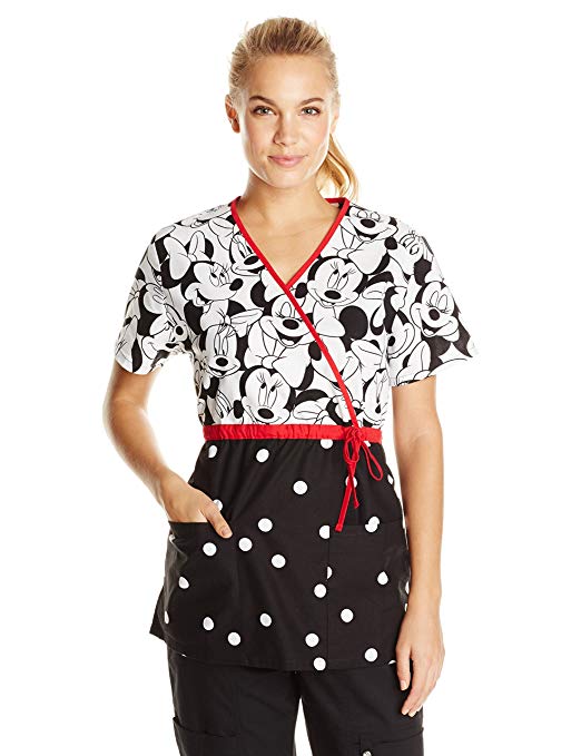 Disney Cherokee Women's Mock Wrap-Top in Minnie Pattern