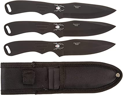 Throwing Knife Set with Three Knives, 8-Inch Overall, Black Blades