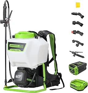 Greenworks 60V Cordless Backpack Sprayer for Weeding, Spraying, and Cleaning, 2.0Ah Battery and Charger Included