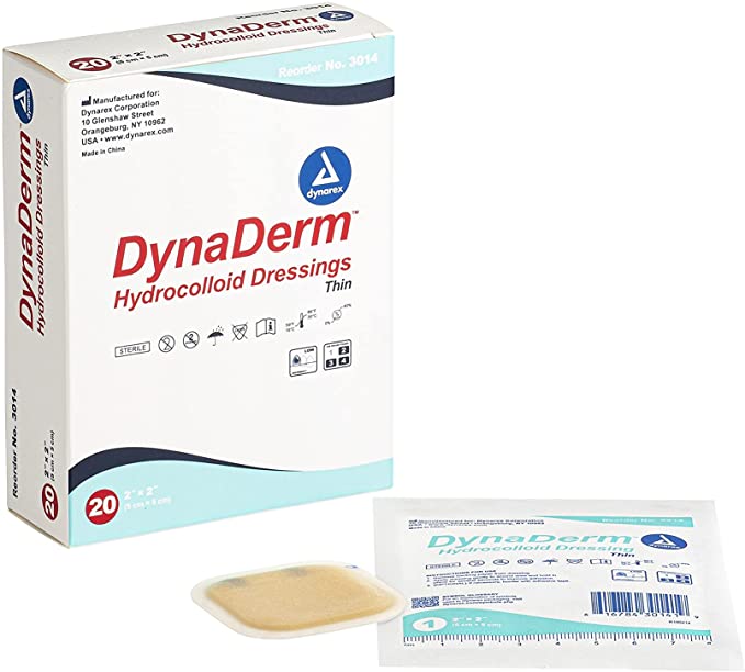 Dynarex Dynaderm Hydrocolloid Dressing, Thin ,2 x 2 Inch/20 Count