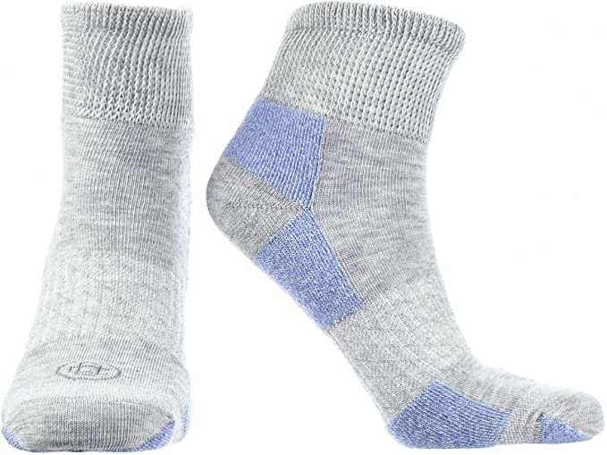 Doctor's Choice Diabetic Quarter Socks, Women's, Non-Binding, Half-Cushioned, & Seamless Toe, 2 Pairs, Grey, Medium (Womens Shoe Size: 6-10)