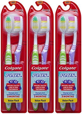 Colgate Plus Soft Toothbrushes with Tongue Cleaner - 6 Count