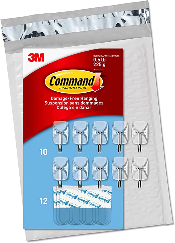 Command Small Wire Hooks, 10 Wall Hooks 12 Strips - Easy to Open Packaging - CL067-10NA