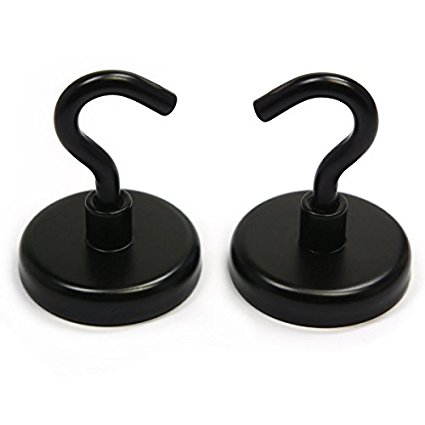 2 Pieces of 110 Pound Holding Power Each Magnetic Hooks - the Strongest Magnetic Hooks Available - CMS Magnetics Black Color - Buy Now and Have your Job Done