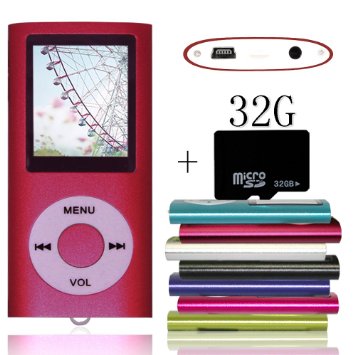 Tomameri Red Portable MP4 Player MP3 Player Video Player with Photo Viewer , E-Book Reader , Voice Recorder with 32 GB Micro SD Card