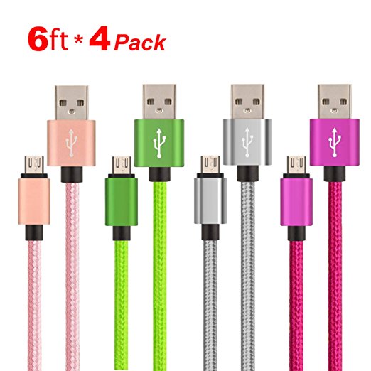Micro USB Cable, by Gpixiu, 4-pack Premium Charging Cable, High speed USB 2.0 A Male to Micro B Sync and Durable Cable for Samsung, HTC, Sony and Other Android Smartphone. (6ft)