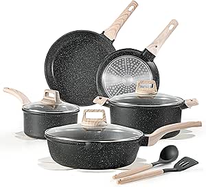 CAROTE 14Pcs Pots and Pans Set Non Stick, Cookware Sets Induction Cookware Granite Cooking Set with Frying Pans, Saucepans, Saute Pan, Extra Large Casserole