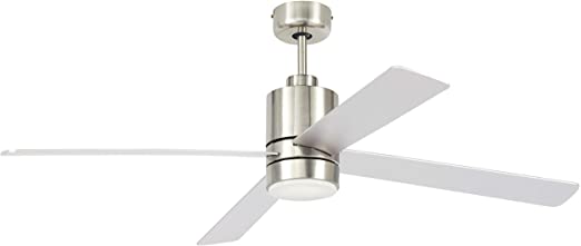 Rivet Modern Cylindrical Base Remote Control Flush Mount Ceiling Fan with Integrated LED Light - 52 x 52 x 14 Inches, Brushed Nickel