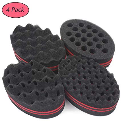 AIR TREE Big Holes Twists Curly Dread Lock Afro Coils Black Hair Twist Curl Curling Haircut Twisted Natural Hairstyle Magic Barber Sponge Brush For Curls Male Men Boy Women Hairstyles (4 PCS)