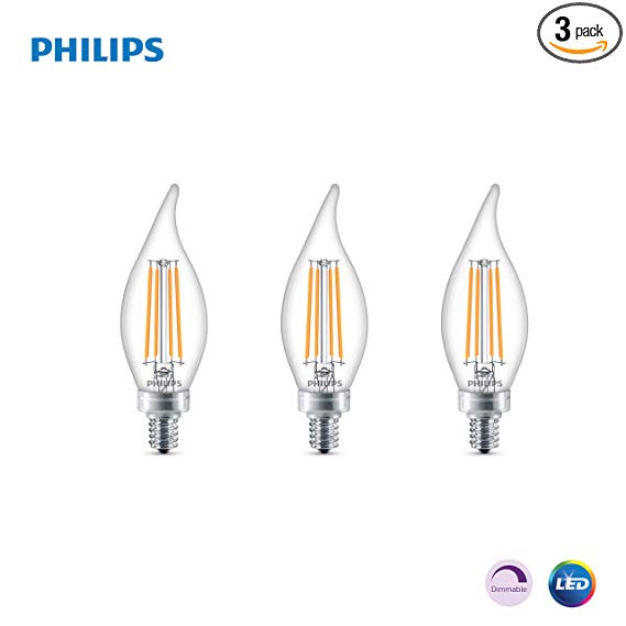 Philips LED Classic Glass Dimmable BA11 Bent Tip Light Bulb: 500-Luman, 5000-Kelvin, 5.5-Watt (60-Watt Equivalent), E12 Base, Clear, Daylight, 3-Pack