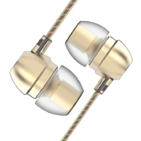 Headphones, In-Ear Earbuds Metal Sound Cell Phone Headset Earphones with Mic & Stereo Bass (Golden)