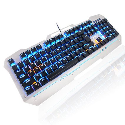 AULA Reaper 104 Key Collision Free Backlight PC Gaming Metal Mechanical Keyboard (Silver and Black, Blue Light, Black Switches)