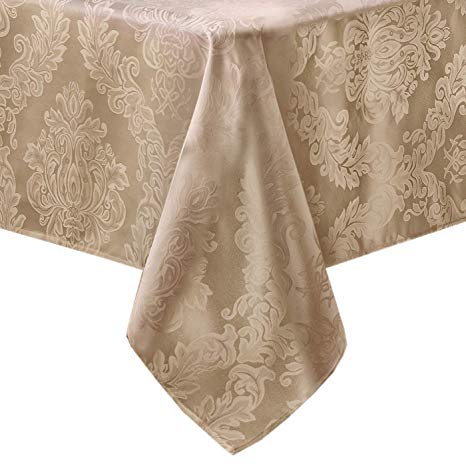 Newbridge Barcelona No-Iron Soil Resistant Fabric Damask Tablecloth - 52 X 70 Oblong - Golden Beige