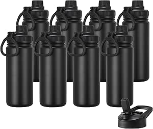 DOMICARE 16 oz Kids Water Bottle for School Stainless Steel Double Wall Vacuum Insulated Water Bottle with Straw lids & Spout Lid, Leakproof BPA Free （Black,8)