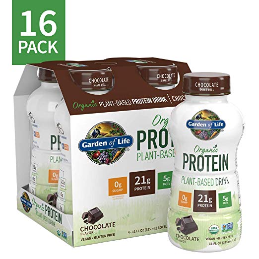 Garden of Life Organic Plant-Based Protein Shake, Chocolate Flavor - Vegan Ready to Drink Protein Shakes, 21g Clean Protein, 5g Coconut MCTS, 0g Sugar, Gluten Free, 11 Fl Oz Protein Drinks (16 Pack)