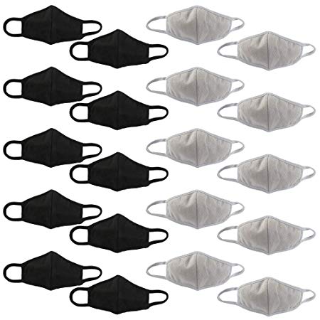 Fani 20 Packs Pollen Dust Mask Anti-fog Anti Dust Earloop Mouth Mask Adult Face Masks Activated Carbon Filter Into Cotton Masks (Black and Gray)