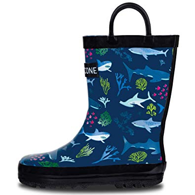 LONECONE Rain Boots with Easy-On Handles in Fun Patterns & Solid Colors for Toddlers and Kids