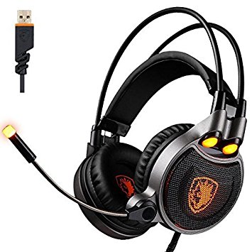 SADES R1 7.1 Surround Virtual Sound USB Gaming Headset Over-ear Headphone with Microphone LED Vibration for PC Laptop