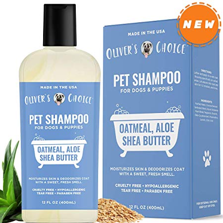 Oliver's Choice Dog Shampoo with Oatmeal and Aloe. Shea Butter for Smelly Dogs, Dry Itchy Skin, Puppy Shampoo, and Sensitive Skin