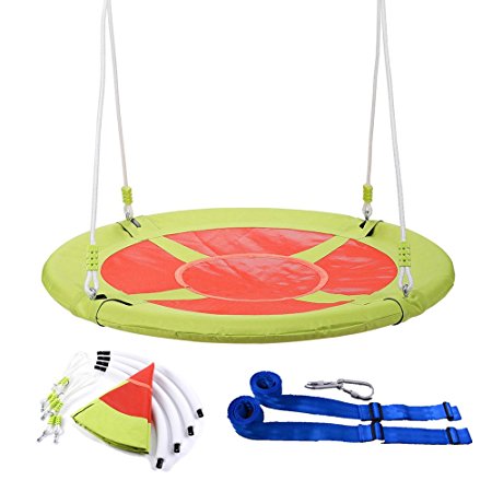 CO-Z 40" Large Saucer Swing Outdoor Tree Swing Steel Frame Waterproof with all Assembly Accessories Adjustable Straps (Orange)
