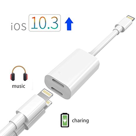 iPhone 7 Plus Adapter & Splitter, CaseyPop Dual Lightning Headphone Audio & Charge Adapter Accessories for iPhone X / 8 / 8 Plus / 7 / 7 Plus (IOS 11) White