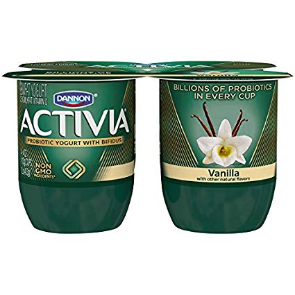 Dannon Activia Lowfat Yogurt, Vanilla, 4 Ounce (Pack of 4) Lowfat Probiotic Yogurt Snack