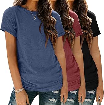 Womens 3 Pack T Shirts Basic Short Sleeve Tees Crewneck Fashion Tops Loose