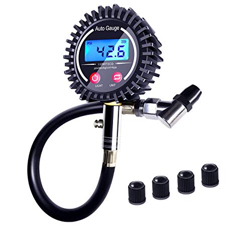 LUMITECO Premium Digital tire Pressure Gauge.1PSI Resolution tire Gauge with 45 Degree Air Chuck and Backlight LCD Display for Car,Bicycle Motorcycle,Truck-150 PSI