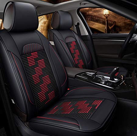 Universal Front Rear Car Seat Cushion Cover 3D Full Ice&PU Leather Automobile Products Four Seasons for 5 Seats Vehicle Suitable for Year Round Use Black