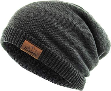 KBETHOS Soft Fleece Slouchy Long Beanie Cap for Men and Women Lined Winter Knit Warm Hat Thick Skull Cap