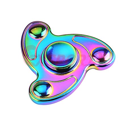 【2017 Upgraded】Colorful Triangle Spinner Rainbow Fidget Spinner Metal Material New Style EDC Hand Fidget Toy for High Speed Relieving ADHD, OCD, Anxiety