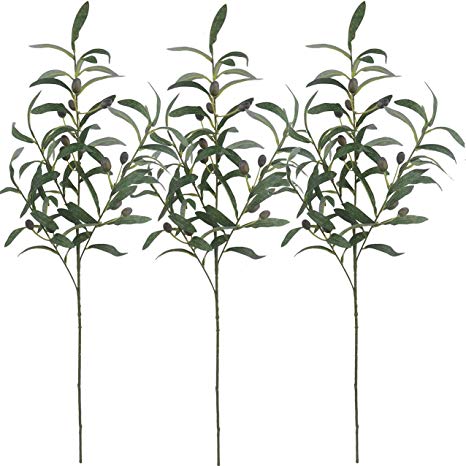 Warmter 28" Artificial Olive Branches Plants Blackish Green Olives Fruit Artificial Greenery UV Resistant Plants Artificial Plant for Indoor Outside Decor 3 Pcs