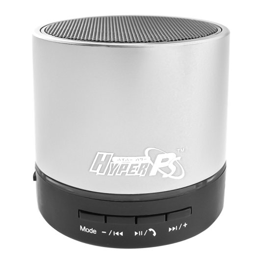 HyperPS - Bluetooth Mini Super Bass Speaker - Supporting Micro SD Card/USB Thumb Drive slots & Microphone for Phone call (Metallic Silver)