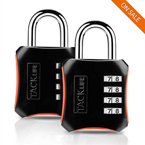 Padlock 1 Pair, 4 Digit Combination Lock, Tacklife HCL3B, Metal and Plated Steel Material for Employee, Gym, indoor& School or Sports Locker, Toolbox, Fence, Hasp Cabinet and Storage, Waterproof