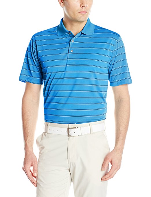 PGA TOUR Men's Golf Performance Short Sleeve Three Color Stripe Polo Shirt