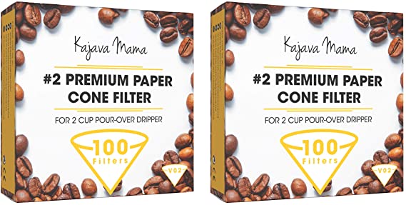 Kajava Mama V02 Premium Paper Cone Filter - Disposable Filters for 2-Cup Pour Over Dripper - Made of the Finest Wood Pulp - Perfect Drip, No Coffee-Ground Residue - 2 BOX VALUE SET (TOTAL 200 FILTERS)