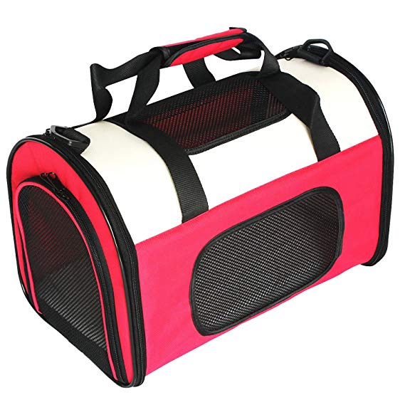 Petsfit Lightweight Fabric Pet Carrier with Fleece Mat and Food Pocket Cat Carrier/Cat Carry Case - Small (41 x 25 x 27cm), Rose Red