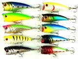 Hengjia 10pcslot Hard Plastic Popper Topwater Floating Fishing Lures Surface Water Bass Baits Hooks Tackle 6cm 7g