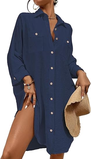 Bsubseach Womens Modern Swimsuit Cover Up Blouse Button Down Shirt Dresses Tops