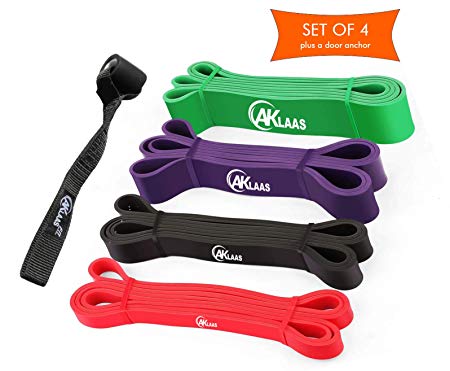 AKLAAS Fit Pull Up Assistance Bands | Fitness Bands | Powerlifting Exercise Bands | Exercise Bands | for Home and Travel | Perfect for Body Stretching | Single Band or Set of 4 with Door Anchor