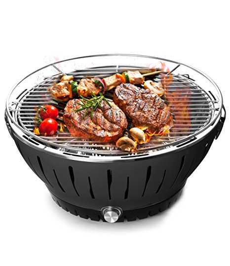 BOLUX Charcoal Barbecue Grill Lotus Outdoor Portable Quick Heat Smokeless BBQ with Transport Bag,Black