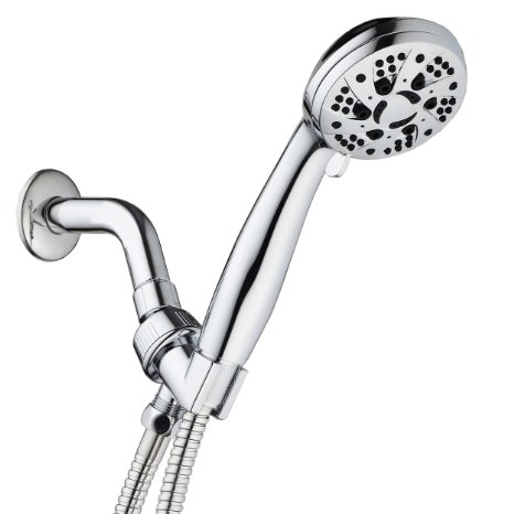 AquaDance® 6-Setting 3.5-Inch Chrome Face Hand Held Shower Head Stainless Steel Hose for the Ultimate Shower Experience! Rub-Clean Jets / Angle-Adjustable / Easy-To-Install / Lifetime Limited Warranty