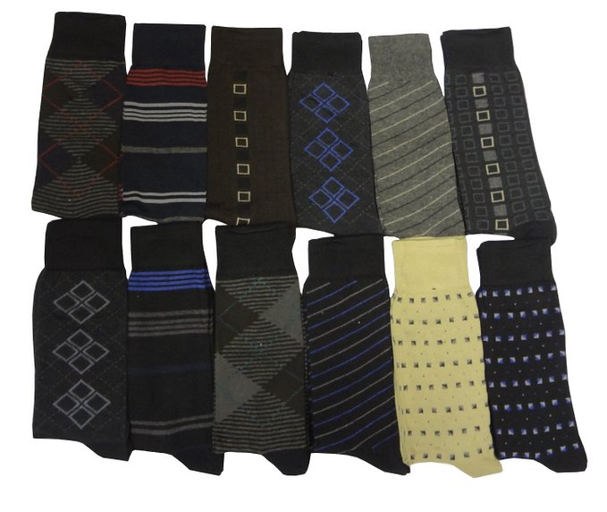 12 Pairs Men's Multi-Color Printed MD300F Fancy Design Fashion Dress Socks