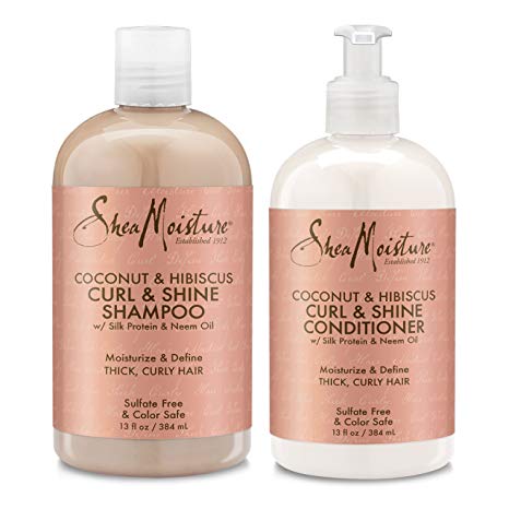 Shea Moisture Coconut & Hibiscus Curl & Shine Shampoo and Conditioner Set W/silk Protein and Neem Oil 13 Oz Bottles by Shea Moisture