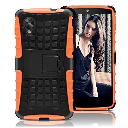 LG Nexus 5 Case, MagicMobile Dual Rugged Tough Layer Protective Case for LG Google Nexus 5 (2014) with Kickstand Durable Shockproof Armor [Drop Protection] Case for LG Google Nexus 5 (Orange)