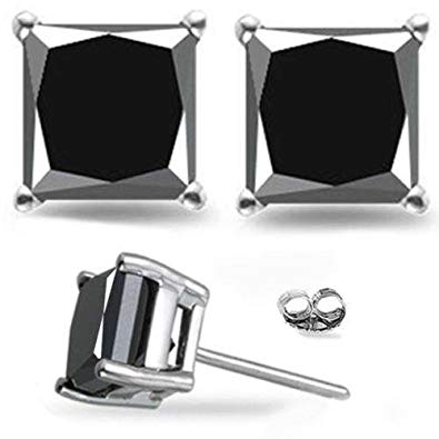 1/2-4 Carat Total Weight Princess Black Diamond Stud Earrings