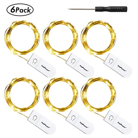6.56ft 20 LED Fairy Lights Battery Operated Waterproof Starry String Lights 5 Modes Dimmable Silvery Micro String Lights for DIY Bedroom Wedding Party Christmas Decorations, Warm White 6 Pack