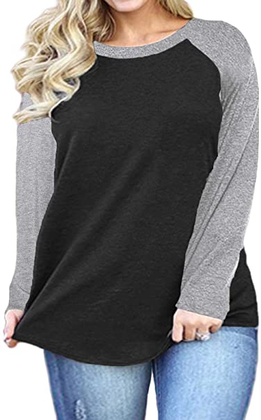 DOLNINE Plus Size Tops for Women Raglan Long Sleeve Tunic Shirts