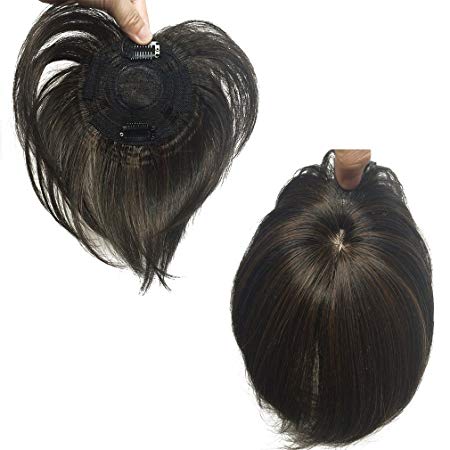 Namecute Top Wiglet Top Hairpieces Clip in/on Hair Short Black mix Brown Hair Bang for Women Men